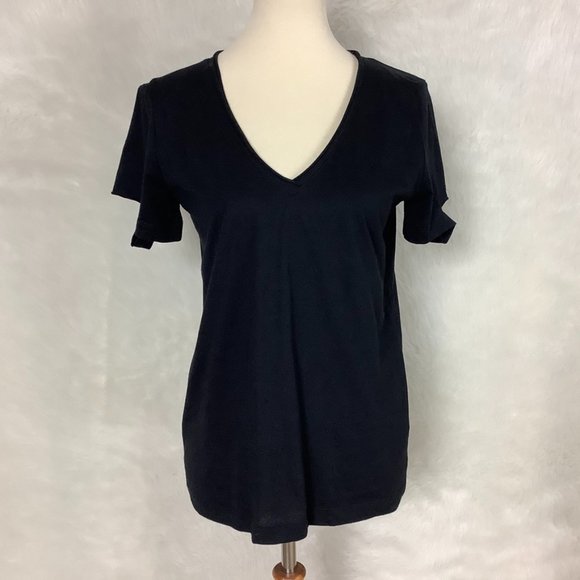 Helmut Lang Black Short Sleeve V-Neck Slash Tee NWT M - Picture 1 of 8